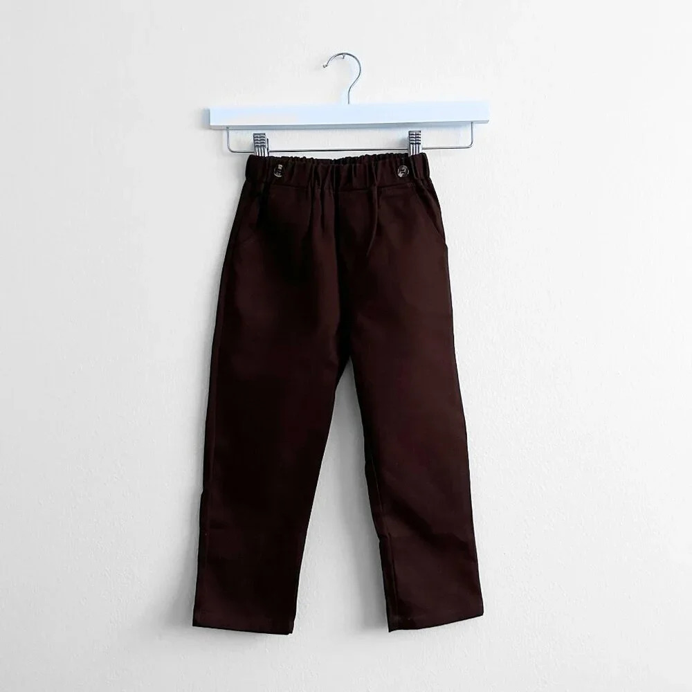 NWT Handsome Boys Dress Shirt Bow Tie Pants & Suspender Matching Set Brown 9-12M - Picture 3 of 6